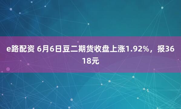e路配资 6月6日豆二期货收盘上涨1.92%，报3618元